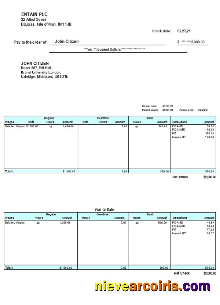United kingdom Pay Stub